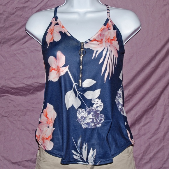Zulily Tops - Floral Tank Top with Front Zipper